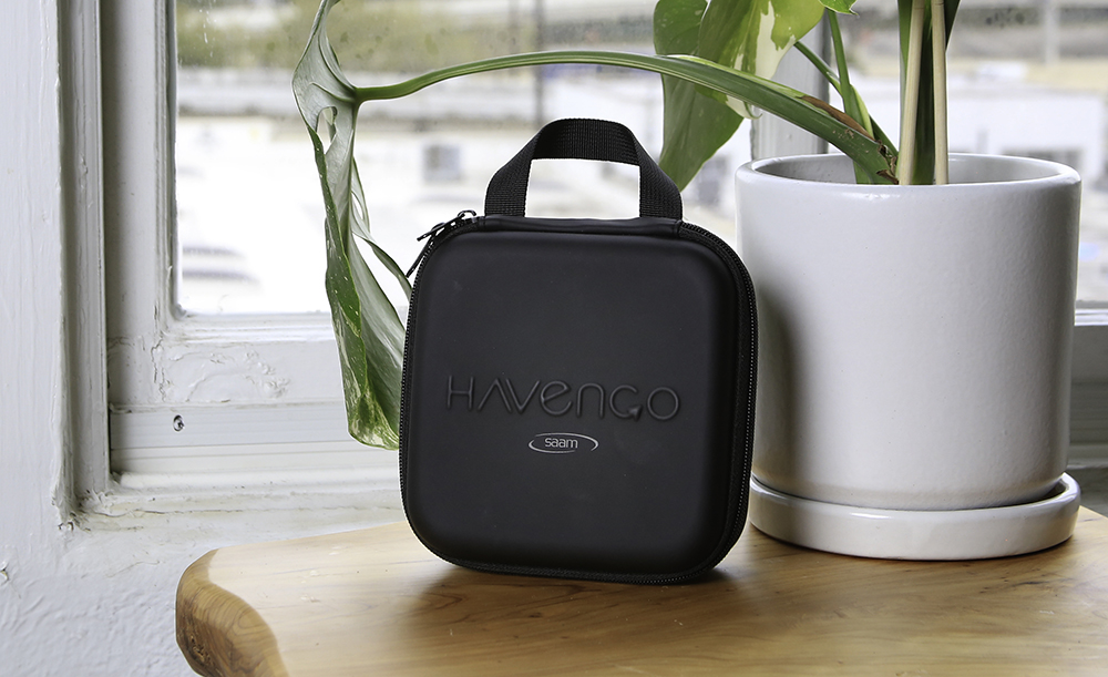 HavenGO air quality and safety monitor in the travel case